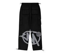 Cargohos Men's Cargo Pants Retro Cargo Trousers Hip Hop Trousers for Men Alcatraz Print Crotch with Multiple Pockets and Waistband Y2K Hip Hop Trousers, gray, S