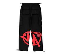 Cargohos Men's Cargo Pants Retro Cargo Trousers Hip Hop Trousers for Men Alcatraz Print in the Crotch with Multiple Pockets and Waistband Y2K Hip Hop Trousers, red, L