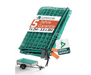 CargoVA® Intelligent Trailer Net 3.5 x 6 m - Hanging Net with Rubber Cord, Bag & Corner Marking - for Perfect Load Securing