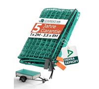 CargoVA® Intelligent Trailer Net, 3 x 5 m, Hanging Net with Rubber Cord, Bag and Corner Marking, for Perfect Load Securing Green