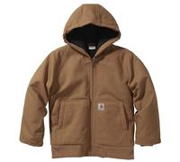 Carhartt Boys' Zip Front Flannel Quilt Lined Hooded Active Jac, Brown, 7-8 Years