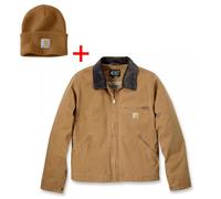 Carhartt Detroit Rugged Flex Relaxed Fit Duck Jacket Brown Size Medium Includes Carhartt Brown Beanie