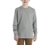 Carhartt Boys' Long Sleeve Crewneck T-Shirt with Pocket, Charcoal Grey Heather, S