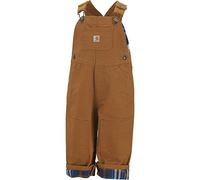 Carhartt Little Boys' Washed Canvas Flannel Lined Bib Overall, Carhartt Brown, 2T