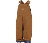 Carhartt Little Boys' Washed Canvas Flannel Lined Bib Overall, Carhartt Brown, 3T