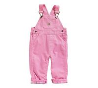 Carhartt Little Girls' Washed Microsanded Canvas Bib Overall Flannel Lined - Pink - 4 Years
