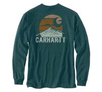 Carhartt Men’s Relaxed Fit Heavyweight Long-Sleeve Mountain Graphic T-Shirt, Greenstone Heather, Large
