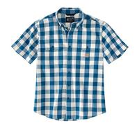 Carhartt Men's 106140 Loose Fit Midweight Short-Sleeve Plaid Shirt, Deep Lagoon, XL