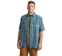 Carhartt Men's 106746 Loose Fit Midweight Short-Sleeve Plaid Shirt, Storm Blue, XL