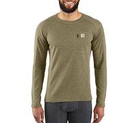 Carhartt Men's Base Force Heavyweight Polyester-Wool Crew with Zip Pocket Layer Top, Burnt Olive Heather, XXL