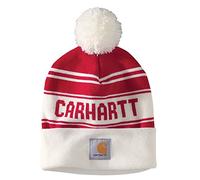 Carhartt Men's Knit pom Cuffed Logo Beanie Hat, Red, One Size