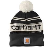 Carhartt Men's Knitted Beanie Hat with Pom Pom and Logo One Size, Black, One Size