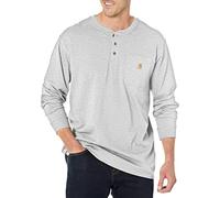 Carhartt Men's Loose Fit Heavyweight Long-Sleeve Pocket Henley T-Shirt, Heather Grey, L