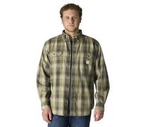 Carhartt Men's Loose Fit Midweight Chambray Long-Sleeve Plaid Shirt, Dusty Olive, Medium