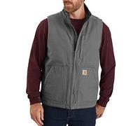 Carhartt Men's Loose Fit Washed Duck Sherpa-Lined Mock-Neck Vest Work Utility Outerwear, Gravel, M