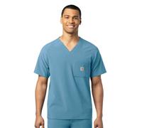 Carhartt Men's Micro Ripstop Chest Pocket Top Medical Scrubs Shirt, Azure Blue, Medium
