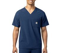 Carhartt Men's Micro Ripstop Chest Pocket Top Medical Scrubs, Navy Heather, Medium