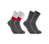 Carhartt Men's Midweight Synthetic-Wool Blend Colorblock Crew Sock 2 Pack, Assorted 01 Red Block, Large
