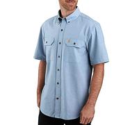 Carhartt Men's Original Fit Short Sleeve Shirt Work Utility Button, Blue Chambray, Large
