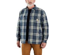 Carhartt Men's Big & Tall Relaxed Fit Flannel Sherpa-Lined Shirt Jac, Dark Blue