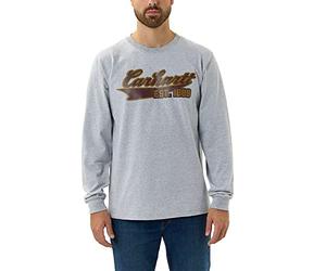 Carhartt Men's Relaxed Fit Heavyweight Long-Sleeve Script Graphic T-Shirt Work Utility, Heather Grey, M