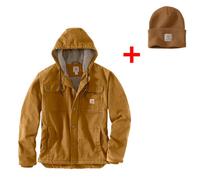 Carhartt Men's Relaxed Fit Sherpa Lined Utility Jacket Washed Duck Xl Includes Carhartt Brown Beanie