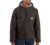 Carhartt Men's Relaxed Fit Washed Duck Sherpa-Lined Jacket Work Utility Outerwear, Dark Brown, L