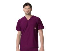 Carhartt Men's Slim Fit V-Neck Top Medical Scrubs Shirt, Wine, XL