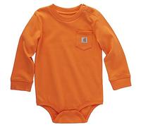 Carhartt Plain Baby Long-Sleeved Pocket Bodysuit, Exotic Orange, 3 Months