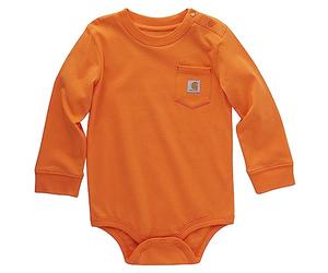 Carhartt Plain Baby Long-Sleeved Pocket Bodysuit, Exotic Orange, 3 Months