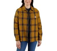 Carhartt Women's Loose Fit Heavyweight Twill Long-Sleeve Plaid Shirt Work Utility Button Down Shirt, Carhartt Brown,