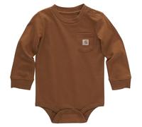 Carhartt Unisex Kids Bodysuit with Long Sleeve Pockets, Carhartt Brown, 18 Months