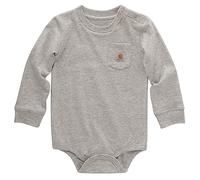 Carhartt Unisex Long Sleeve Bodysuit with Pocket for Babies, grey mixed, 3 Months