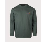Carhartt WIP Mens Relaxed Fit American Script Long Sleeve Top - Colour: 3GHXX Kale Green - Size: Large