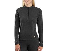 Carhartt Women's Force Heavyweight Polyester-Wool QTR-Zip Base Layer Top, Deep Black Heather, XX-Large