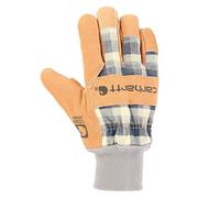 Carhartt Women's Insulated Suede Work Glove with Knit Cuff Cold Weather, Navy Plaid, S