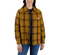 Carhartt Women's Loose Fit Heavyweight Twill Long-Sleeve Plaid Shirt Work Utility Button Down Shirt, Carhartt Brown,