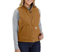 Carhartt Women's Loose Fit Washed Duck Sherpa-Lined Mock Vest Work Utility Outerwear, Brown, XL