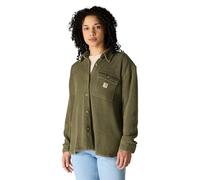 Carhartt Women's Oversized-fit Heavyweight Waffle Knit Shirt, Dark Bronzed Green, L