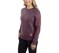 Carhartt, Women's, Relaxed Fit Midweight Crewneck Block Logo Sleeve Graphic Sweatshirt, Blackberry Heather, XS
