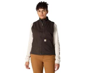 Carhartt, Women's, Relaxed Fit Washed Duck Sherpa Lined Mock Neck Vest, Dark Brown, XS