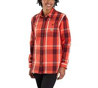 Carhartt Women's Rugged Flex Loose Fit Heavyweight Twill Flannel Long-Sleeve Plaid Shirt, Earthen Clay, XL