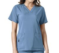 Carhartt Women's V-Neck Tech Top Medical Scrubs Shirt, Azure Blue, L
