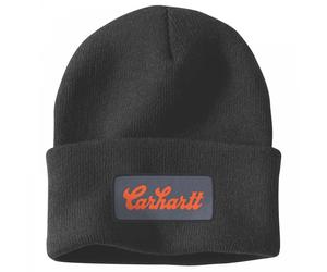 Carhartt Workwear 107007 Knit Cuffed Script Patch Beanie Black Colour: