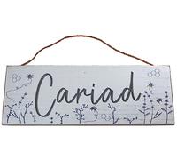 Cariad Welsh Quote Large White Floral Sign Wall Plaque - 36cm