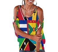 Caribbean And West Indies National Flag Cold Shoulder Tunic Tops For Women Casual Fit Blouses T Shirt Short Sleeve Tee