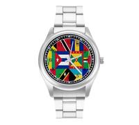 Caribbean and West Indies National Flag Quartz Watch Stainless Steel Wrist Watches for Men Women Easy to Read
