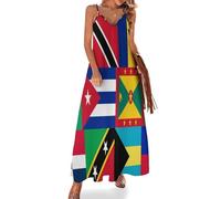 Caribbean And West Indies National Flag Women's Spaghetti Strap Dress Summer Sleeveless Maxi Dress Casual V-neck Long Dress