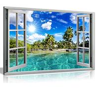 Caribbean Beach Holiday 3D Window Effect Canvas Wall Art Picture Print (12X8)
