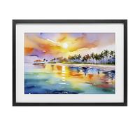 Caribbean Calm Sunset Coastal, 17 x 23 Inch Framed Print Under Glass
